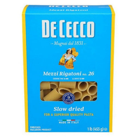 De Cecco, Mezzi Rigatoni Pasta, 16 Oz (Case Of 12) De Cecco