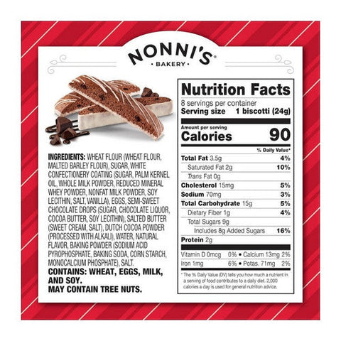 Nonnis, Dark Chocolate Peppermint Italian Biscotti Cookies, 6.88 Oz (Case Of 6) Nonnis