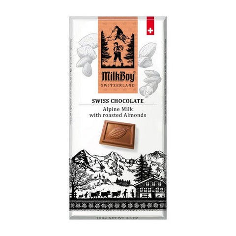 Milkboy Swiss Chocolate, Alpine Milk with Roasted Almonds, 3.5 Oz(Case Of 10) Milkboy Swiss Chocolate