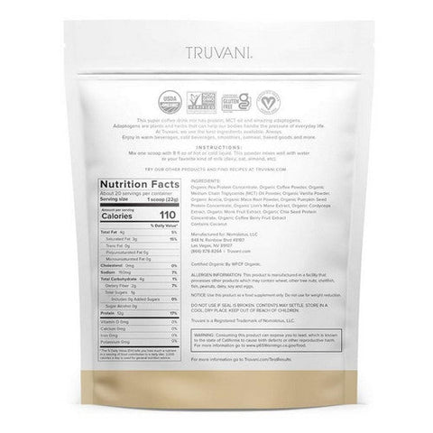 Truvani, Protein Plus Energy Vanilla Latte Powder, 15.87 Oz Truvani