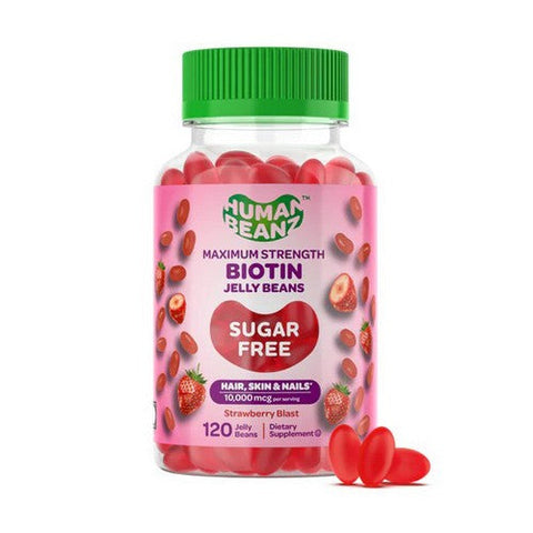 Human Beanz, Biotin Sugar Free Maximum Strength Hair Skin And Nails Strawberry Blast, 120 Count Human Beanz
