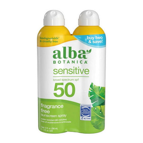 Alba Botanica, Sensitive Sunscreen Spray For Face and Body SPF 50, 10 Oz Alba Botanica