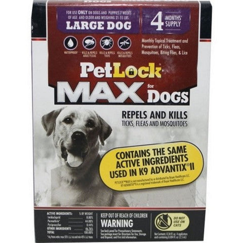 Petlock Max, Petlock Max Flea & Tick Control For Dogs, 21-55 Lbs / 4 Pack