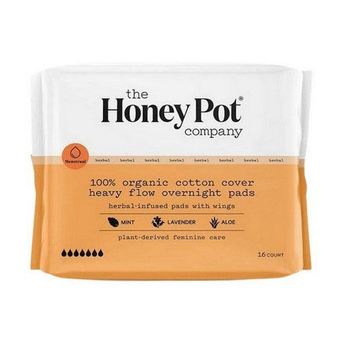 The Honey Pot, Organic Herbal Overnight Heavy Flow Menstrual Pads With Wings, 16 Count The Honey Pot