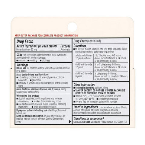 Foster And Thrive, Motion Sickness Dimenhydrinate, 120 Tabs Foster And Thrive