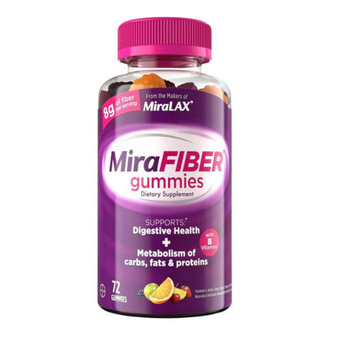 Mirafiber, Digestive Health Plius Metabolism Gummies Strawberry & Apple, 72 Count Mirafiber