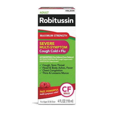 Robitussin, Adult Severe Multi-Symptom Cough Cold + Flu Liquid Maximum Strength, 4 Oz Robitussin