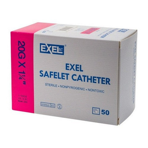 Exel, Disposable Safelet IV Catheters 20G X 1.25, 50 Count Exel