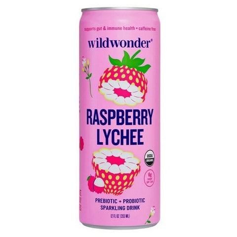 Wildwonder, Raspberry Lychee Prebiotic Plus Probiotic Sparkling Drink, 12 Oz (Case Of 12) Wildwonder