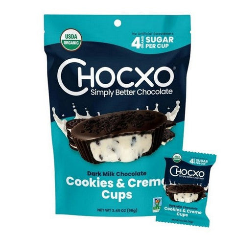 Chocxo, Dark Chocolate Cookies And Cream Cups, 3.45 Oz (Case Of 6) Chocxo