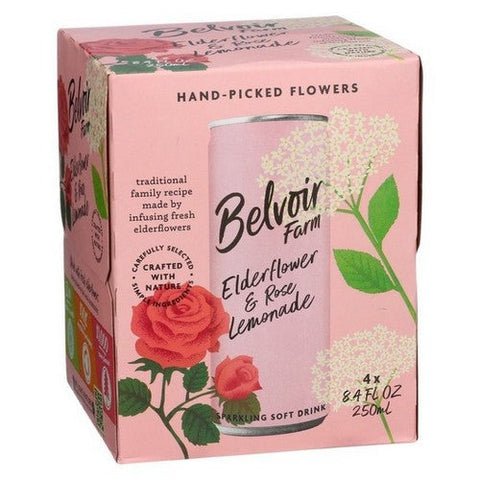 Belvoir Fruit Farms, Elderflower And Rose Lemonade Sparkling Soft Drink, 8.4 Oz X 4 Count (Case Of 6) Belvoir Fruit Farms