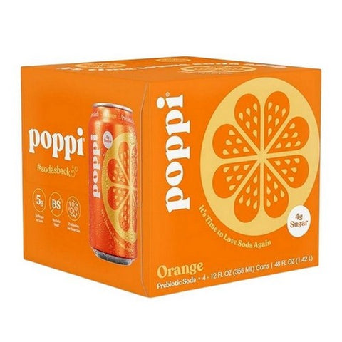 Poppi, Orange Prebiotic Soda, 12 Oz X 4 Count (Case Of 6) Poppi