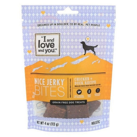 I And Love And You, Nice Jerky Bites Dog Treats Chicken Plus Duck, 4 Oz (Case Of 6) I And Love And You