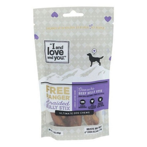 I And Love And You, Free Ranger Braided Bully Stix Dog Chew Treat Beef, 3.3 Oz (Case Of 6) I And Love And You
