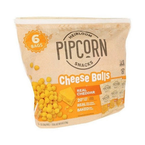Pipcorn, Cheese Balls With Real Cheddar, 1 Oz (Case Of 6) Pipcorn