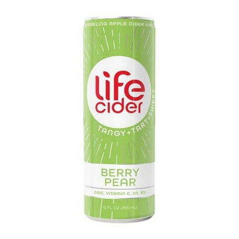 Life Cider, Sparkling Apple Cider Vinegar Beverage Berry Pear, 12 Oz (Case Of 12) Life Cider