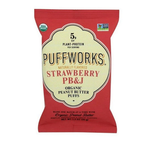 Puffworks, Peanut Butter Corn Puffs Strawberry Pb And J, 1.2 Oz (Case Of 6) Puffworks