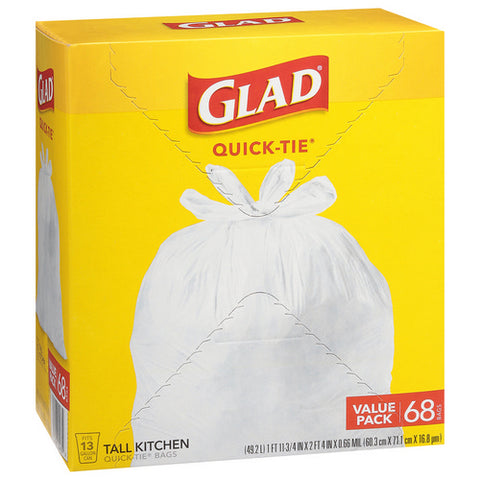 Quick Tie Tall Kitchen Bags 68 Count (Case Of 4) by Glad