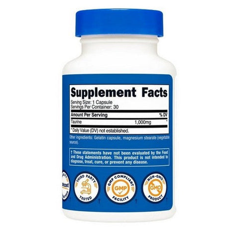 Nutricost, Taurine Capsules, 1000 Mg, 30 Count Nutricost
