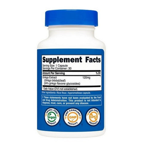 Nutricost, Ginkgo Biloba Capsules, 120 Mg, 30 Caps Nutricost