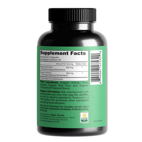 Atlantic Naturals, Organic Sea Moss with Spirulina, 1000 Mg, 120 Capsules Atlantic Naturals