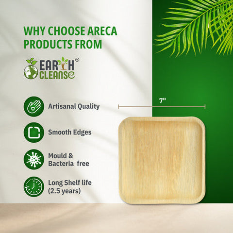 Earth Cleanse, Areca Palm Leaf Square Plates 7-Inch, Pack of 200 Earth Cleanse