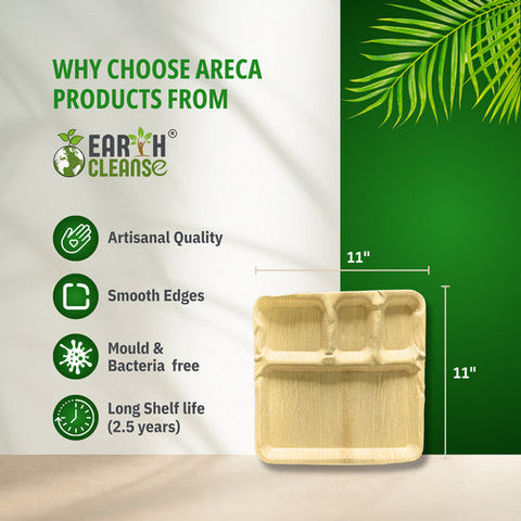 Earth Cleanse, Areca Palm Leaf Square Partition Plates 11-Inch, Pack of 75 Earth Cleanse