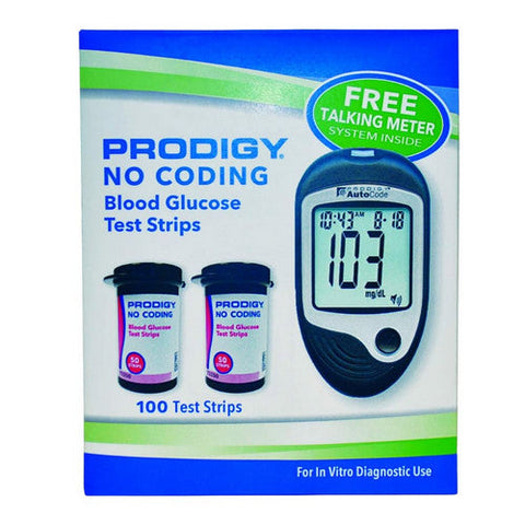 Prodigy, No Coading Blood Glucose Test Strips With Meter, 100 Count Prodigy