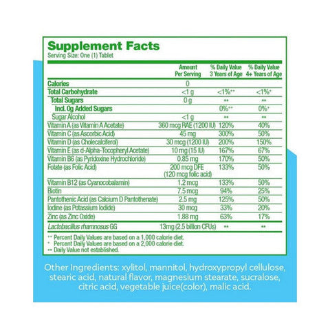 Culturelle, Kids Multivitamin + Probiotic Chewable Tablets Natural Fruit Punch, 50 Count Culturelle