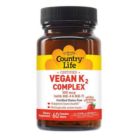 Country Life, Vegan K2 Complex, 500 Mcg, 60 Chewable Tablets Country Life
