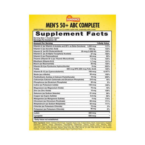 Sundance, Men'S 50+ Abc Complete Multivitamin Multimineral Coated, 60 Caps Sundance