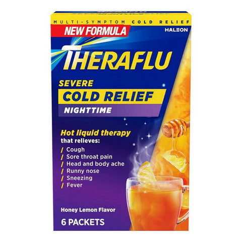 Theraflu, Severe Cold And Cough Nighttime Honey Lemon Infused With Chamomile And White Tea, 6 Packets Theraflu