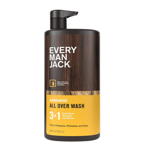 Every Man Jack, Jack Hydrating Men's 3-In-1 Body Wash Shampoo And Conditioner, Sandalwood 28.8 Oz Every Man Jack