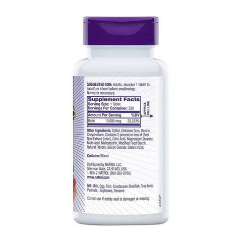 Natrol, Biotin Fast Dissolve Strawberry Flavor, 10,000 Mcg, 250 Tabs Natrol