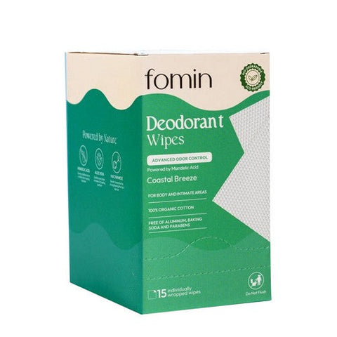 Fomin, AHA Deodorant Wipes Aluminum Free Coastal Breeze, 15 Count Fomin