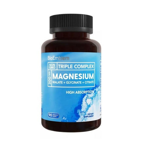 BioEmblem, Triple Magnesium Complex Malate + Glycinate Plus Citrate, 300 Mg, 90 Veg Caps BioEmblem