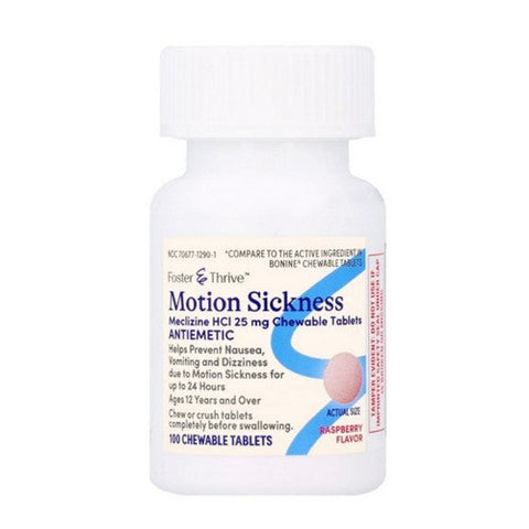 Foster And Thrive, Motion Sickness Meclizine HCl Chewable Raspberry, 25 Mg, 100 Tabs Foster And Thrive
