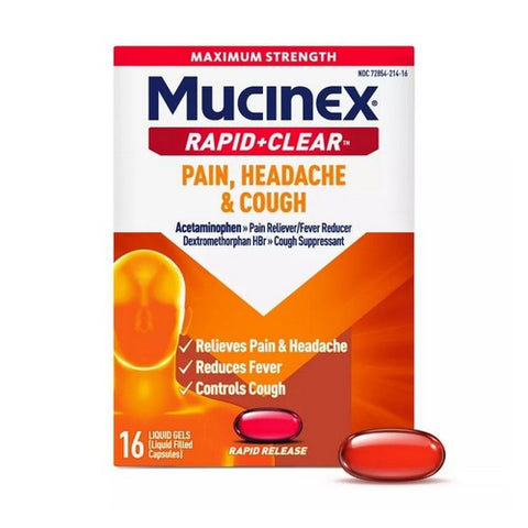 Mucinex, Rapid Clear Headache Cough Liquid Gel, 16 Caps Mucinex