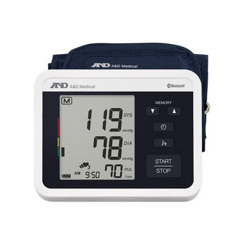 A & D, Bluetooth Upper Arm Blood Pressure Monitor With Voice Guidance, 1 Each A & D