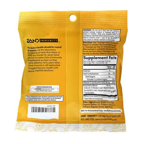 Zand, Immunity Lemon Honey Throat Lozenges, 50 Count Zand
