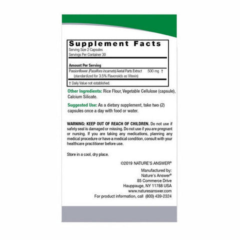 Nature's Answer, Passion Flower Standardized, 500 Mg, 60 VegCaps Nature's Answer