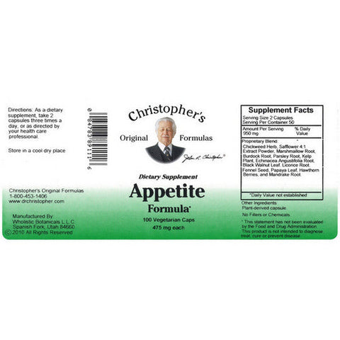 Dr. Christophers Formulas, Original Formulas Appetite Formula, 100 Vegicaps Dr. Christophers Formulas