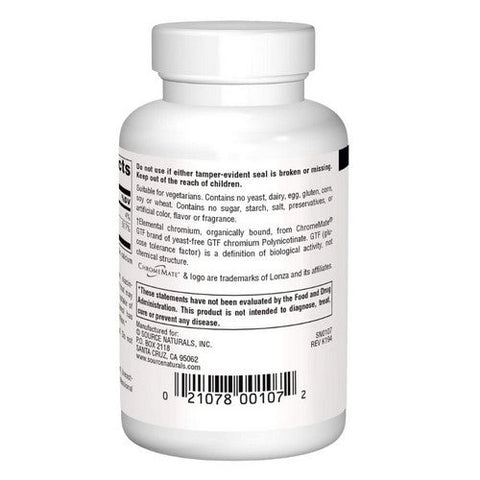 Source Naturals, Chromemate Chromium GTF Yeast Free, 200 Mcg, 240 Tabs Source Naturals
