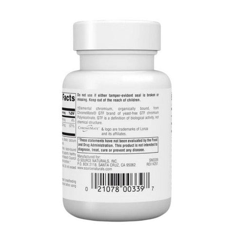 Source Naturals, Chromemate Chromium GTF Yeast Free, 200 Mcg, 60 Tabs Source Naturals
