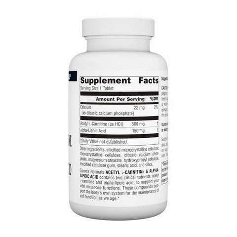 Source Naturals, Acetyl L-Carnitine And Alpha-Lipoic Acid, 650 Mg, 120 Tabs Source Naturals