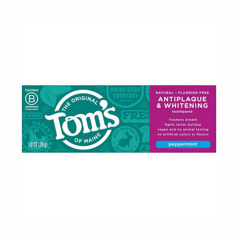 Tom's Of Maine, Antiplaque And Whitening Toothpaste Fluoride-Free Peppermint, 1 Oz Tom's Of Maine