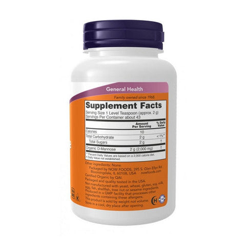Now Foods, D-Mannose Organic Pure Powder, 1000 mg, 3 Oz Now Foods