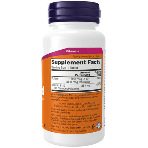 Now Foods, Folic Acid With Vitamin B-12, 800 Mg, 250 Tabs Now Foods