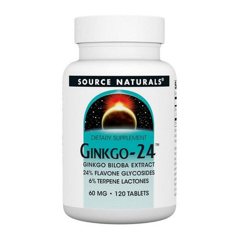 Source Naturals, Ginkgo-24 Biloba Extract, 60 MG, 120 Tabs Source Naturals