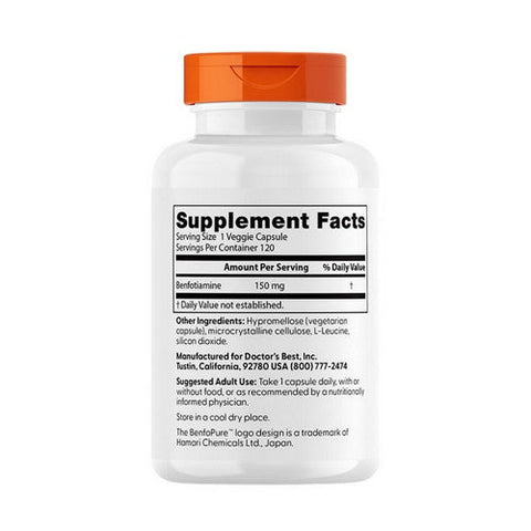 Doctors Best, Benfotiamine 150 With Benfopure, 150 Mg, 120 Veggie Caps Doctors Best